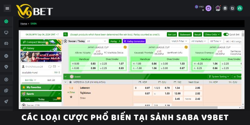 Các Loại Cược Phổ Biến Tại Sảnh SABA V9Bet