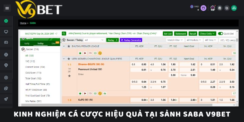 Kinh Nghiệm Cá Cược Hiệu Quả Tại Sảnh SABA V9Bet