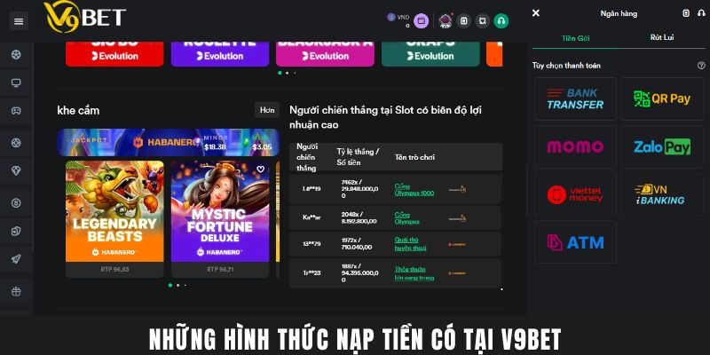 Những Hình Thức Nạp Tiền có Tại V9Bet